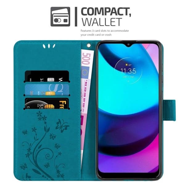 Fodral med lock för Motorola MOTO E20 / E30 / E40 i BLÅ BLOMSTER Design Floral Plånboksskydd Blå