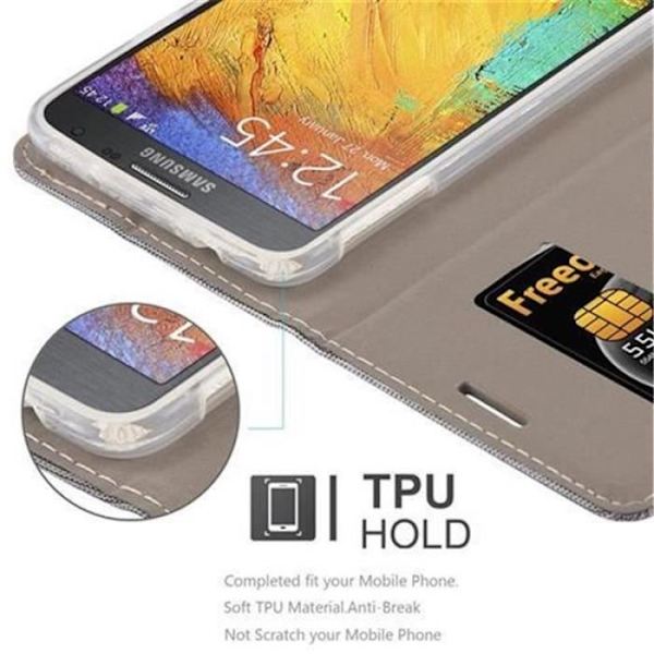 SAMSUNG GALAXY NOTE 3 NEO FODRAL I LJUSGRÅ BRUNT BY CADORABO (TYG-PU DESIGN) FULLSTÄNDIG SKYDDSFODRAL MED LOCK