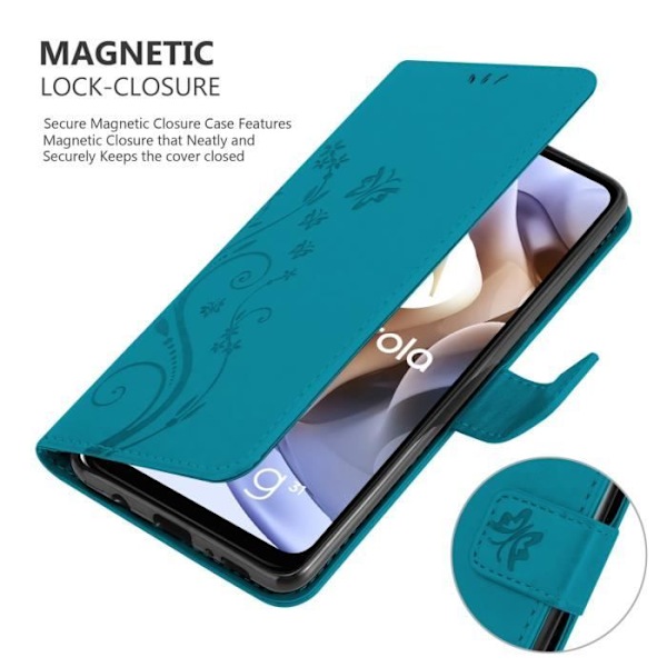 Coque - CADORABO - MOTO G31 / G41 - Simil läder - Blommig - Magnetisk stängning BLOMMA BLÅ