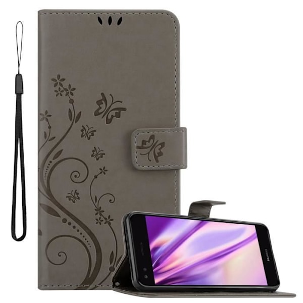 Coque för Huawei Y6 PRO 2017 - CADORABO - Blomsterskal - Syntetiskt läder - Ställfunktion - Heltäckande skydd Blommig grå