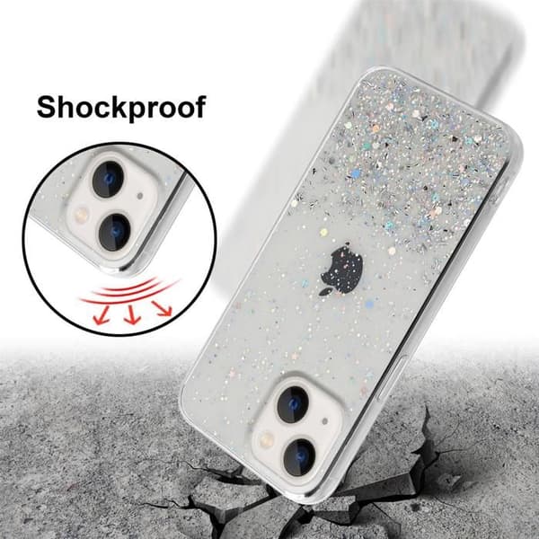 Transparent iPhone 13-fodral med glitter, skyddande glittrande design Vit