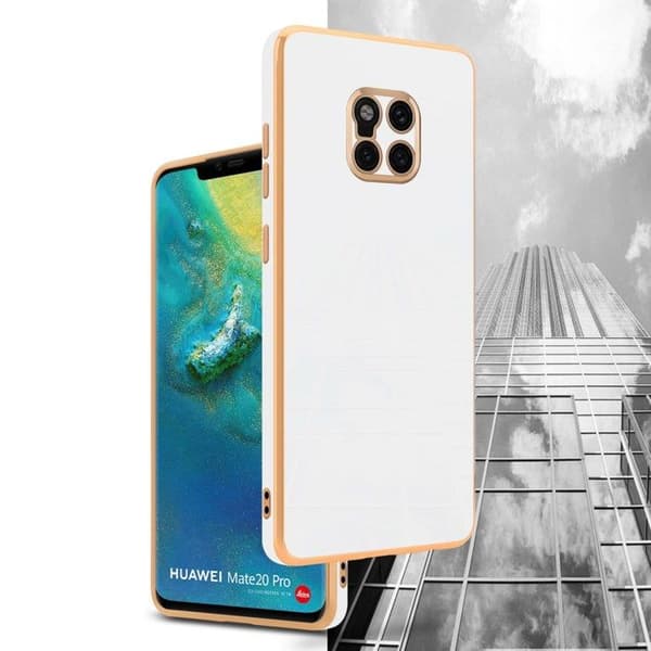 Fodral för Huawei MATE 20 PRO Glansig Vit - Guld med skydd för kamera Vit