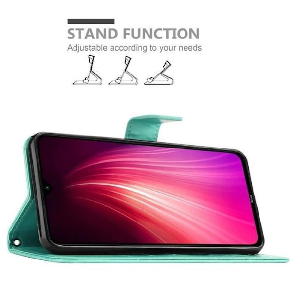 Fodral - CADORABO - Xiaomi Redmi Note 8 - Blommigt konstläder - Magnetisk stängning - Praktiskt stöd Grön