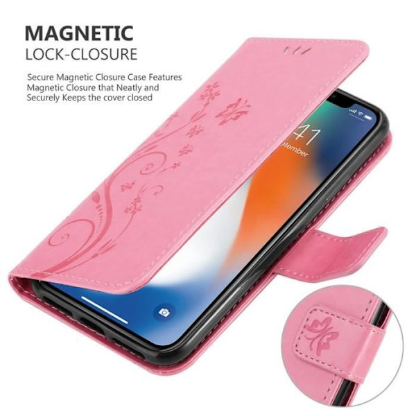 Fodral till iPhone XS - CADORABO - Blommönster - Imiterat läder - 3 kortplatser - Rosa Rosa