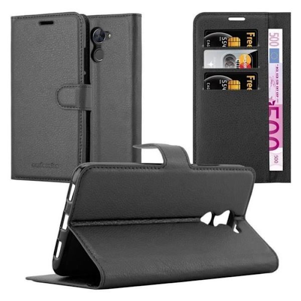 Coque - CADORABO - Huawei Enjoy 7 PLUS - Similskinn - Stöd-funktion - 3 kortfack Svart