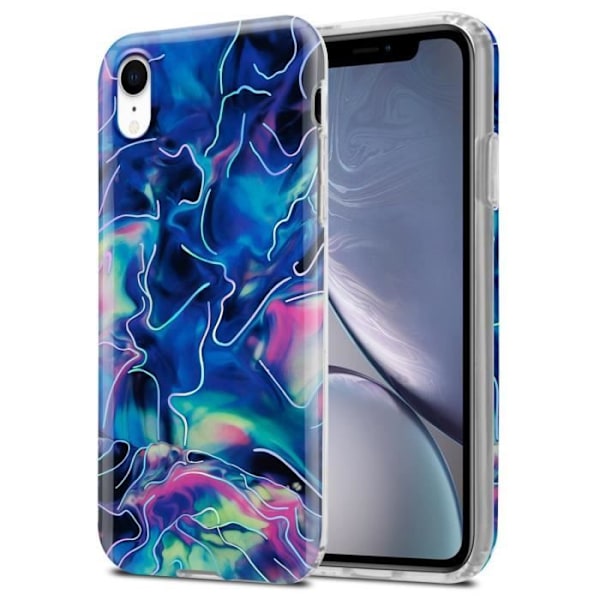 Coque - CADORABO - iPhone XR - Marmor Blå Rosa - Skydd i Silikon TPU - Trendig Design Blå, Rosa