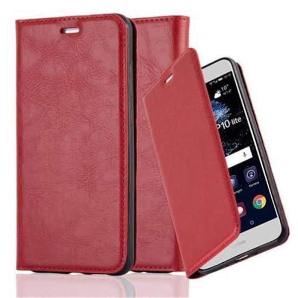 Huawei P10 LITE fodral i APPLE RED från Cadorabo (INVISIBLE MAGNETIC CLOSURE Design) Helt skyddsfodral med flik