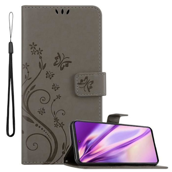 Fodral - CADORABO - Samsung Galaxy M52 5G - Imiterat läder - Blommigt - Stativfunktion BLOMMIG GRÅ