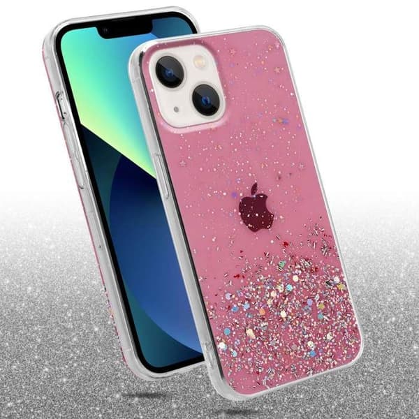 iPhone 14 PLUS Fodral Rosa med Glitter Skyddande Glittrande Design Ros