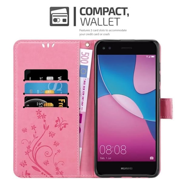 Coque för Huawei Y6 PRO 2017 - CADORABO - Rosafloral - Syntetiskt läder - Magnetisk stängning - Ställfunktion Rosa blommig