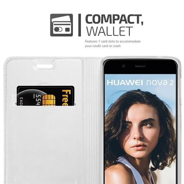 Fodral med lock för Huawei NOVA 2 Etui i KLASSISK SILVER Plånbok Stötsäker Grå
