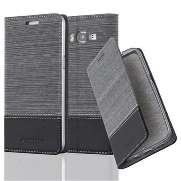 Cadorabo Fodral för Samsung Galaxy GRAND PRIME GRÅ SVART TYG-IMATISK LÄDER Magnetisk Fodral Skydd Stöder Stand Card Slot Mörkgrå
