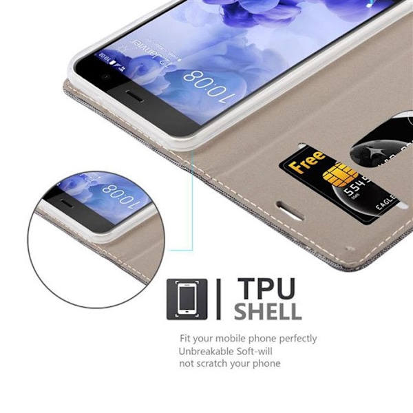 Fodral för HTC U PLAY Fodral i GRÅSVART Etui Skydd med magnetisk stängning Grå