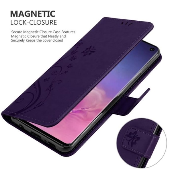 Fodral till Samsung Galaxy S10 5G - CADORABO - Lila - Imiterat läder - Blommönster - Stativfunktion Lila