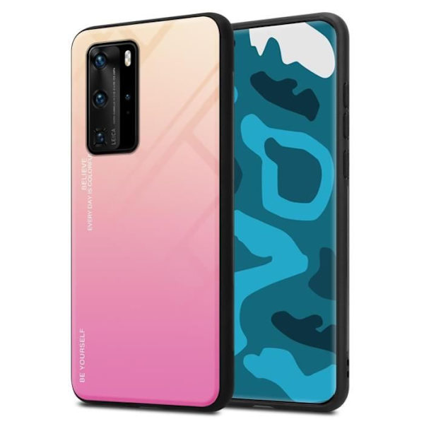 Cadorabo Fodral för Huawei P40 PRO / P40 PRO+ i GUL - ROSA Skyddsfodral Cover Tvåfärgat härdat glas silikon TPU Gul, Rosa