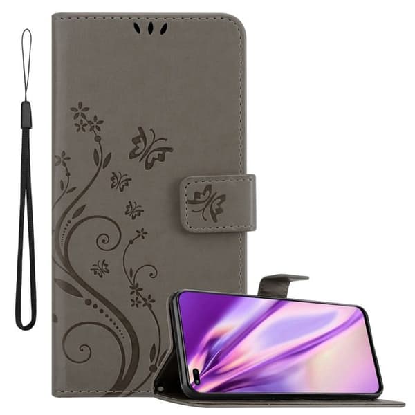 Fodral med lock för Honor 50 LITE Etui i GRÅTT BLOMMÖNSTER Skydd Design Blommig Plånbok Grå