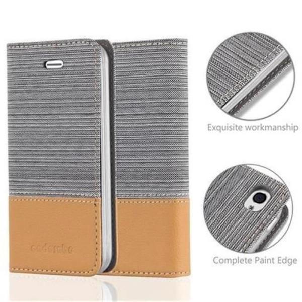 Apple iPhone 4-fodral - iPhone 4S i LJUSGRÅBRUN från Cadorabo (TYG-LÄDER FAUX Design) Helt skyddsfodral med flik