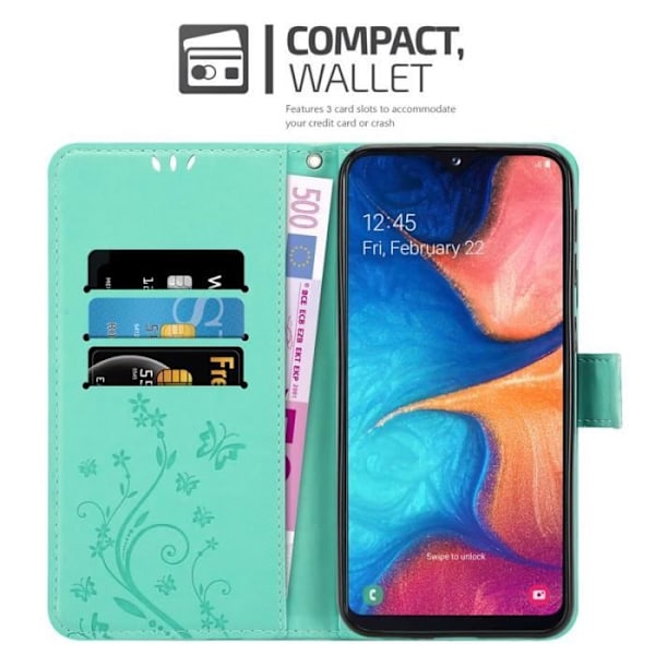 Coque - CADORABO - Samsung Galaxy A20e - Blommig - Similläder - Ställfunktion Grön