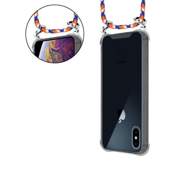iPhone XS MAX fodral med axelrem i ORANGE BLÅ VIT med justerbar snodd Blå