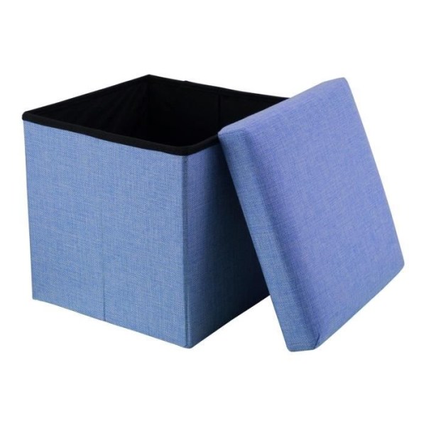 Pouf - INTIRILIFE - Fällbar Modell - 30x30x30 cm - HAVSBLÅ - Linneutseende Tyg BLEU HAV