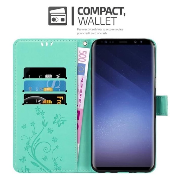 Coque - CADORABO - Samsung Galaxy S9 PLUS - Blommig - Simili-läder - Magnetisk stängning Grön