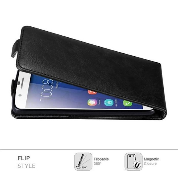 Coque - CADORABO - Honor 6 PLUS - Syntetiskt läder - Magnetisk stängning - Fullständigt skydd Svart