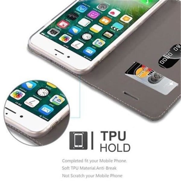Cadorabo Fodral för Apple iPhone 8 PLUS/7 PLUS LJUSGRÅ BRUNT TYG-FAUX LÄDER Magnetfodral Skydd stöder kortplats för stativ
