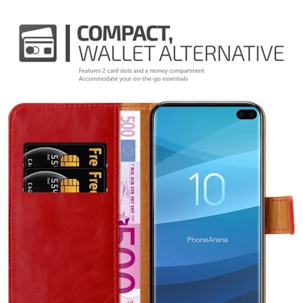 Fodral - CADORABO - Samsung Galaxy S10 PLUS - Röd - Imiterat läder - Stativfunktion Röd