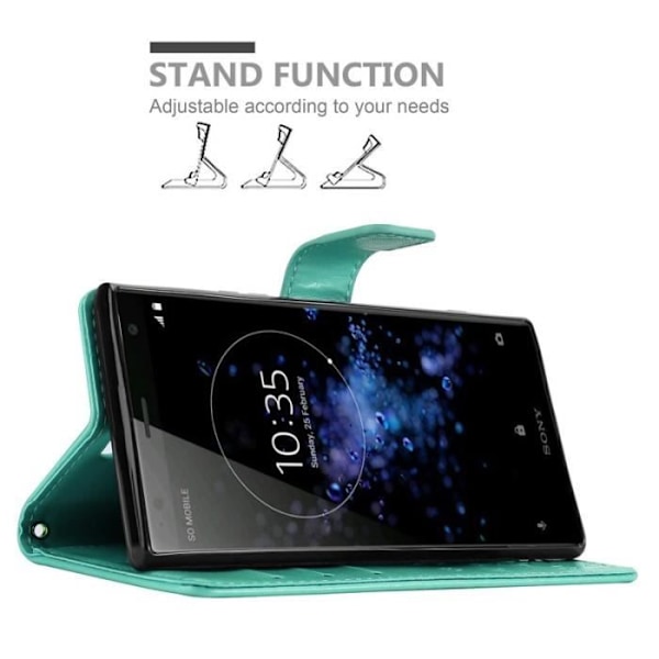 Fodral till Sony Xperia XZ2 - CADORABO - Blommönster - Imiterat läder - Stativfunktion - 3 kortplatser Grön