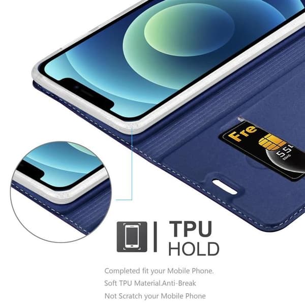 Flip-fodral för iPhone 12 MINI i MÖRKBLAU CLASSY Plånbok Stötsäker Blå