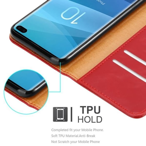 Fodral - CADORABO - Samsung Galaxy S10 PLUS - Röd - Imiterat läder - Stativfunktion Röd