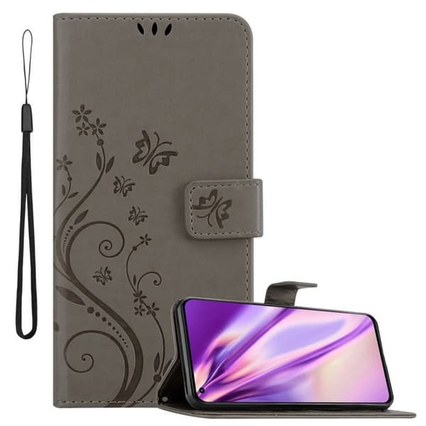Fodral med lock för Realme GT 2 PRO Etui i GRÅ BLOMMIG Design Blomster Plånboksskydd Grå