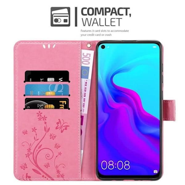 Etui för Huawei NOVA 4 - CADORABO - ROSA FLORAL - Syntetiskt läder - Ställfunktion - Fack för kort ROSENFLORTLAR