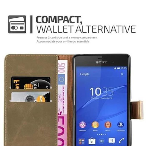 Cadorabo Sony Xperia Z3-fodral BRUN CAPPUCINO LYX Magnetisk skyddsfodral som stöder stativ och kortplats