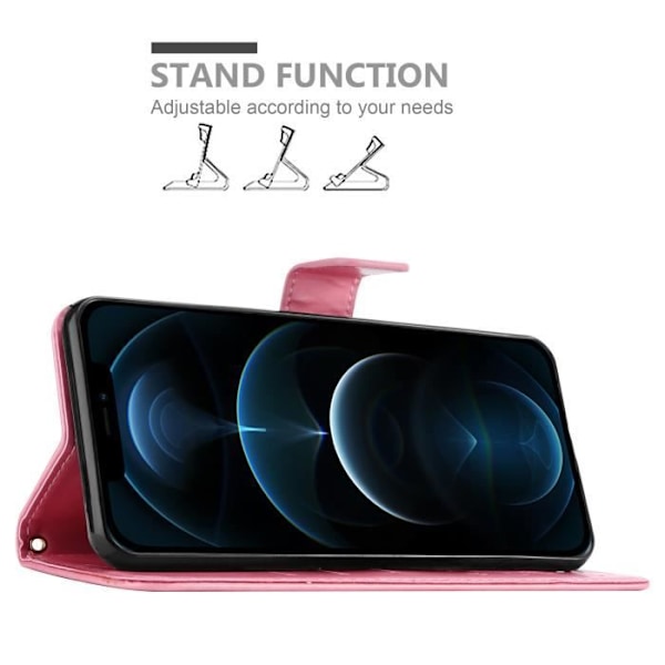 Coque - CADORABO - iPhone 13 - Similikläder - Blommönster - Ställfunktion och kortfack Rosa