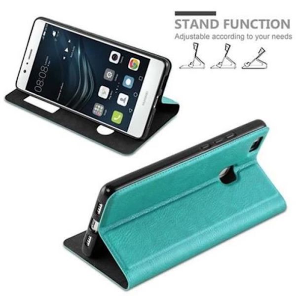 Cadorabo Huawei P9 LITE Fodral TURQUOISE MINT VIEW Magnetiskt skyddsfodral som stöder stativ och fönster