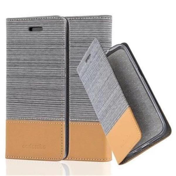 Huawei P7 Fodral i LJUSGRÅ BRUN från Cadorabo (TYG-LÄDERDESIGN) Helt skyddsfodral med Flip Flip och