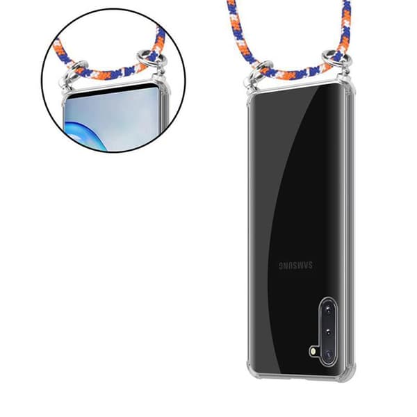 Mobilskal för Samsung Galaxy NOTE 10 med axelrem i ORANGE BLÅ VIT med justerbar snodd Blå