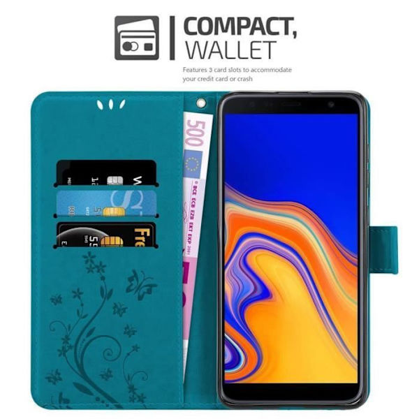 Coque - CADORABO - Samsung Galaxy J4 PLUS - Blommig - Syntetläder - Ställfunktion Blå