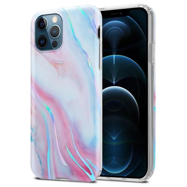iPhone 12 PRO MAX-fodral i vit rosa marmor nr 15 skyddsetui Vit