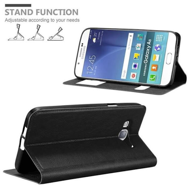Cadorabo Fodral för Samsung Galaxy A8 2015 i COMET BLACK - Skyddsfodral med horisontellt stativ och två fönster - View Case