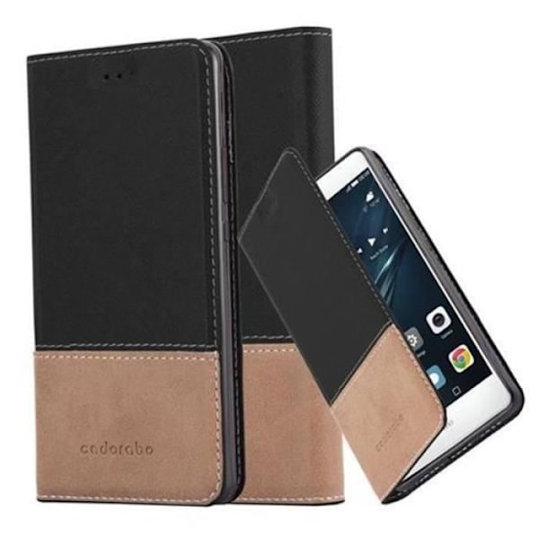 HUAWEI P9 LITE FODRAL I SVART BRUNT BY CADORABO (COMBI PU-SIMILIDAIM DESIGN) HELT SKYDDSFODRAL MED KLAPP