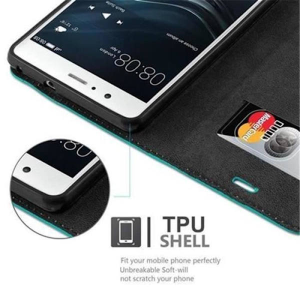 Cadorabo Huawei P9 LITE Fodral BENSIN TURKOS OSYNLIG MAGNETISK STÄNGNING Fodral Fodral stöder stativ och kortplats