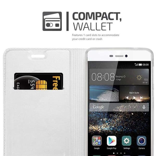 Fodral med lock för Huawei P8 Plånbok i KLASSISK SILVER Stötsäker Grå