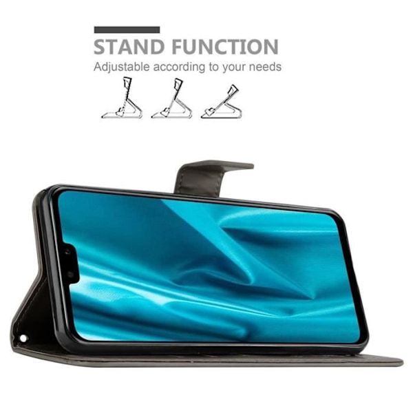 Etui för Huawei Y9 2019 - CADORABO - Grå Blommor - Syntetläder - Ställfunktion - Fack för Kort BLOMMIG GRÅ