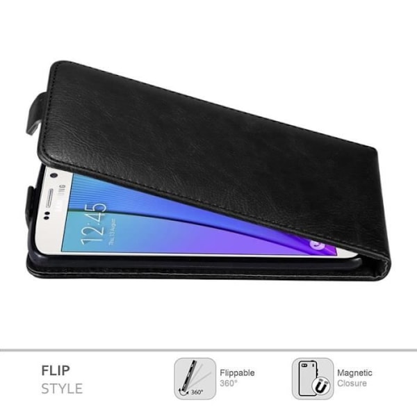 Coque - CADORABO - Samsung Galaxy NOTE 5 - Syntetiskt läder - Magnetstängning - Heltäckande skydd Svart