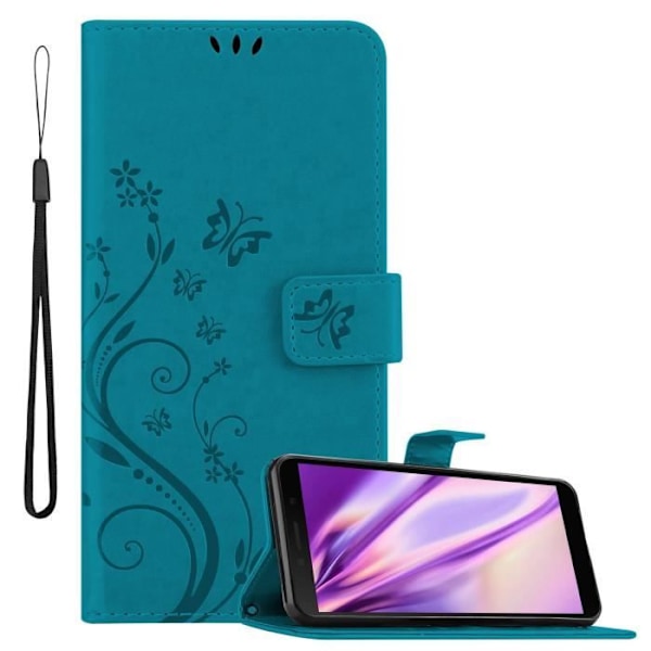Coque - CADORABO - Honor 9S / Huawei Y5P - Simil läder - Blå Blommor - Plånboksfodral med Ställfunktion BLOMMA BLÅ