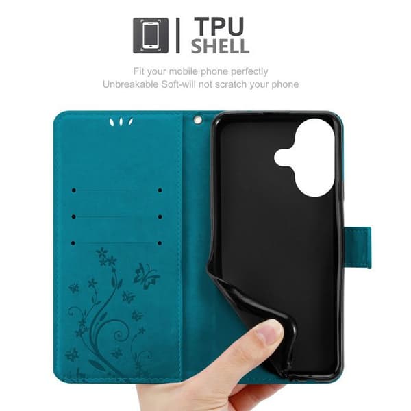 Fodral med lock för iPhone 16 PLUS Fodral i BLÅ BLOMSTERMÖNSTER Skydd Design Blommig Plånbok Blå