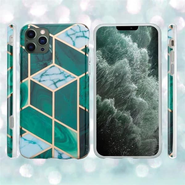 iPhone 12 PRO MAX-fodral i Marmor Guld Vit Mörkgrön Nr. 6 Skyddsetui Grön