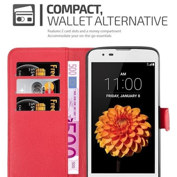 Coque - CADORABO - LG K7 2016 - Syntetiskt läder Röd - Horisontellt stöd - 3 fack för kort Röd